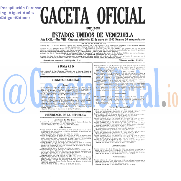 Gaceta Oficial 36 del 12 Mayo 1943