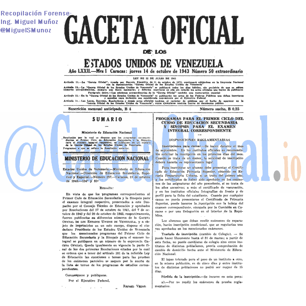 Gaceta Oficial 50 del 14 Octubre 1943