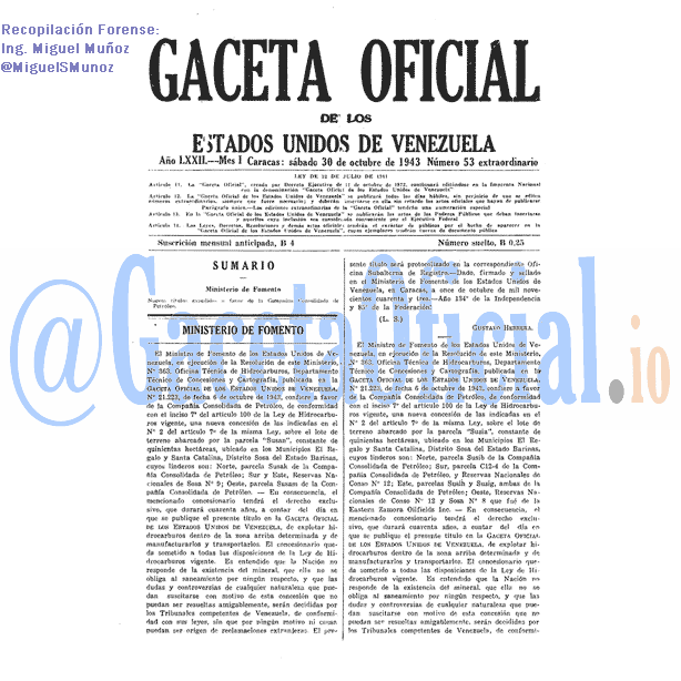 Gaceta Oficial 53 del 30 Octubre 1943