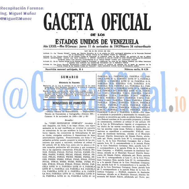 Gaceta Oficial 56 del 11 Noviembre 1943