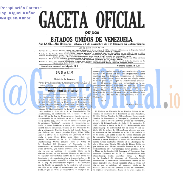 Gaceta Oficial 57 del 20 Noviembre 1943
