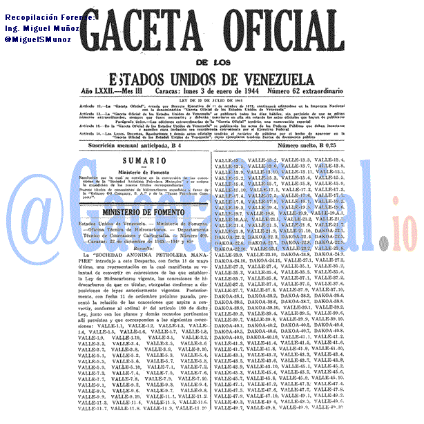 Gaceta Oficial 62 del 3 Enero 1944