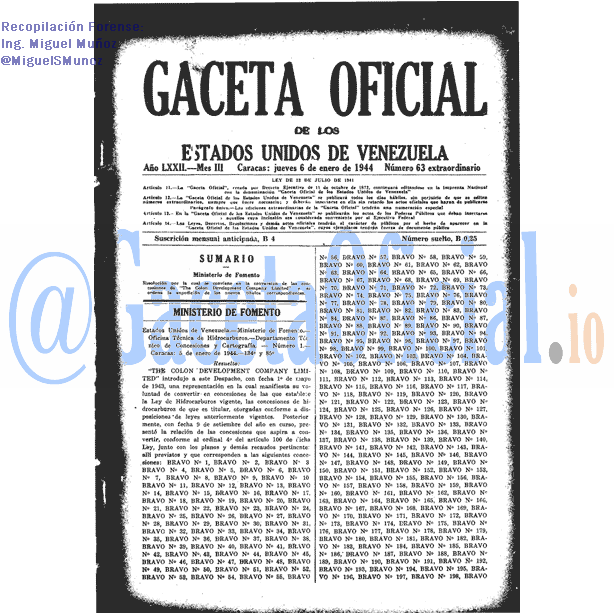 Gaceta Oficial 63 del 6 Enero 1944