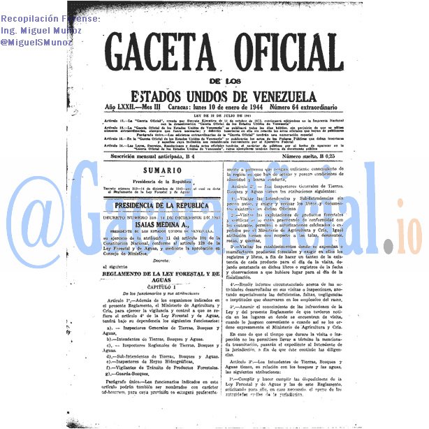 Gaceta Oficial 64 del 10 Enero 1944