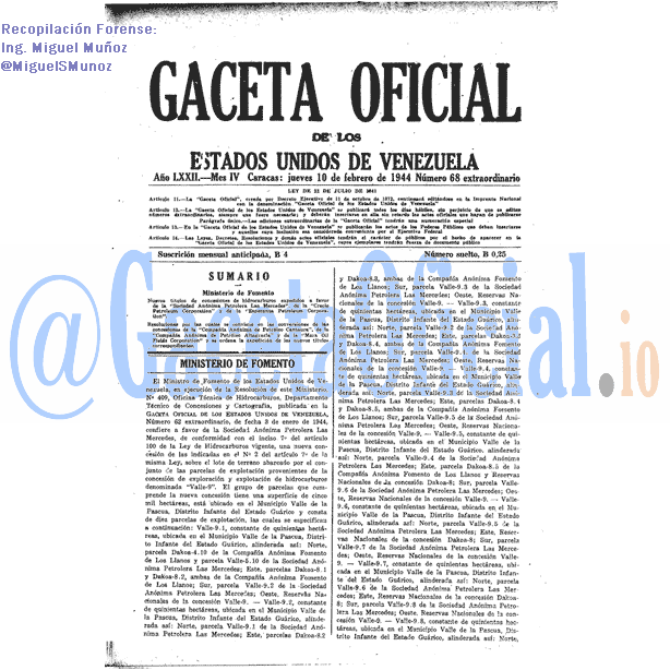 Gaceta Oficial 68 del 10 Febrero 1944