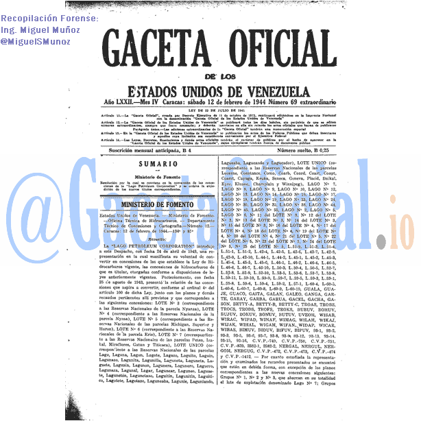 Gaceta Oficial 69 del 12 Febrero 1944