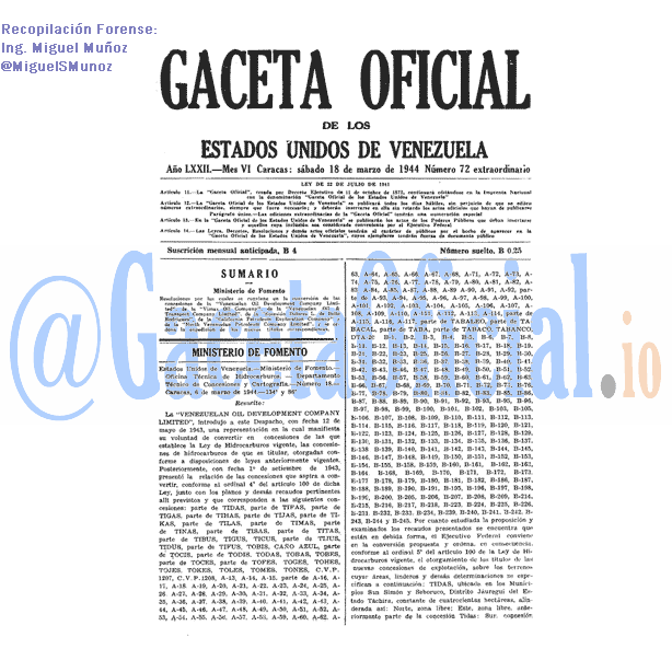 Gaceta Oficial 72 del 18 Marzo 1944