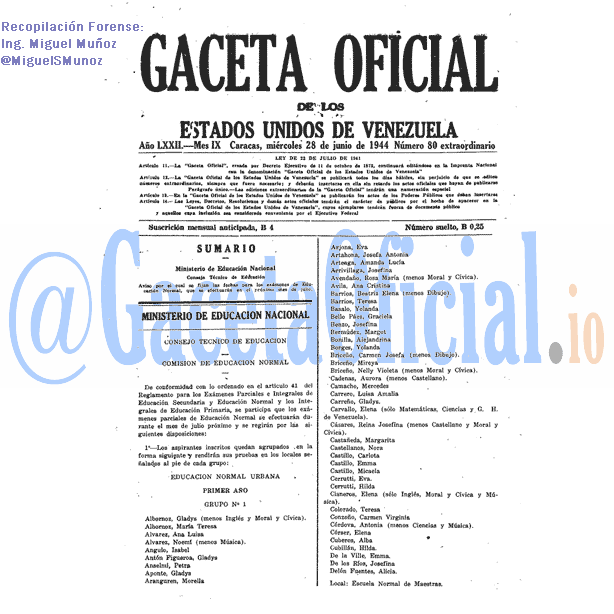 Gaceta Oficial 80 del 28 Junio 1944