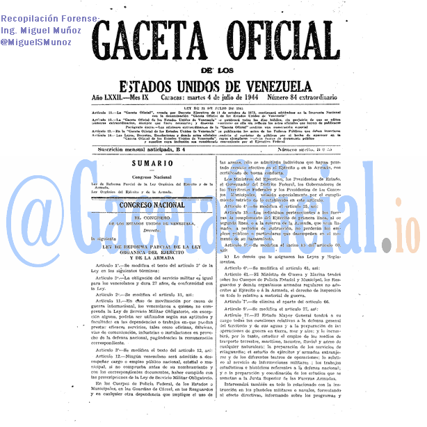 Gaceta Oficial 84 del 4 Julio 1944