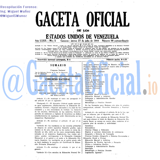 Gaceta Oficial 90 del 27 Julio 1944