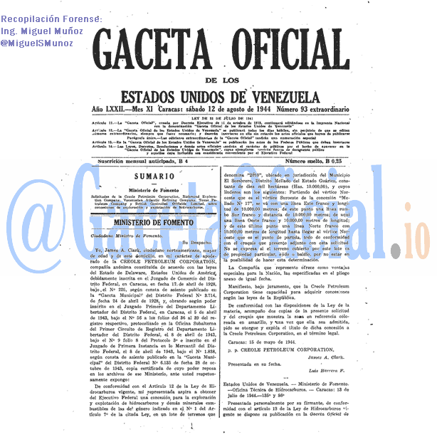 Gaceta Oficial 93 del 12 Agosto 1944