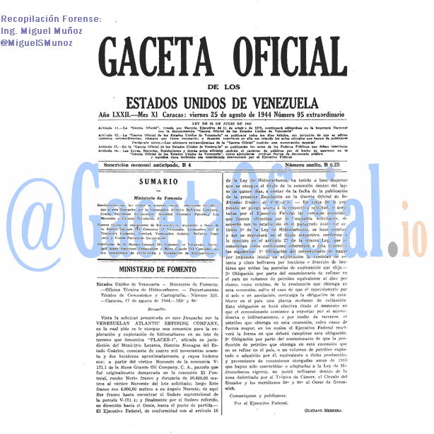 Gaceta Oficial 95 del 25 Agosto 1944
