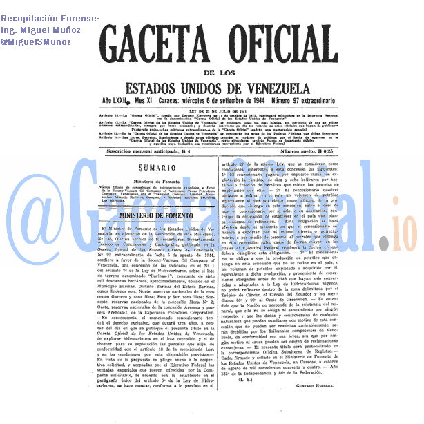Gaceta Oficial 97 del 6 Septiembre 1944