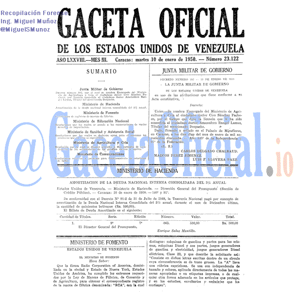 Gaceta Oficial 23122 del 10 Enero 1950