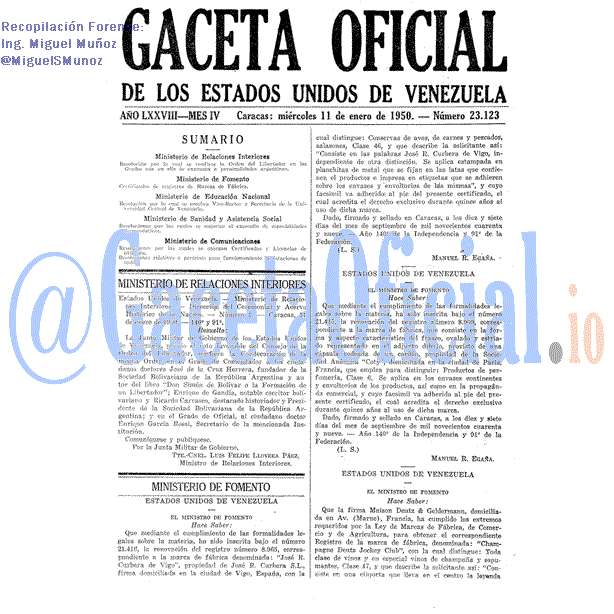 Gaceta Oficial 23123 del 11 Enero 1950