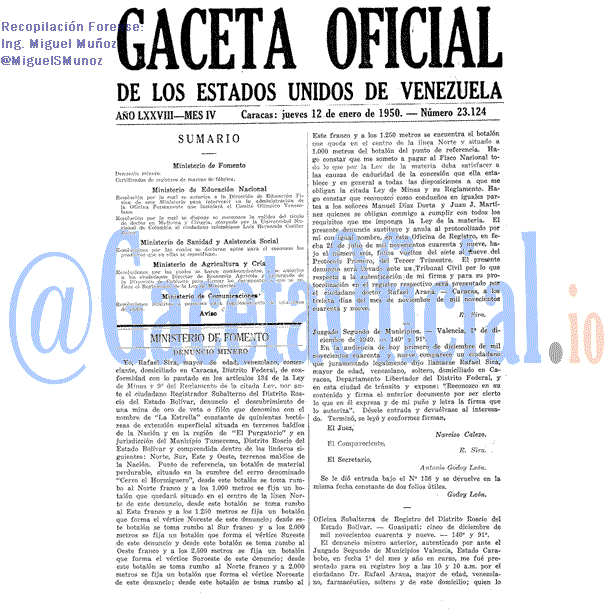 Gaceta Oficial 23124 del 12 Enero 1950