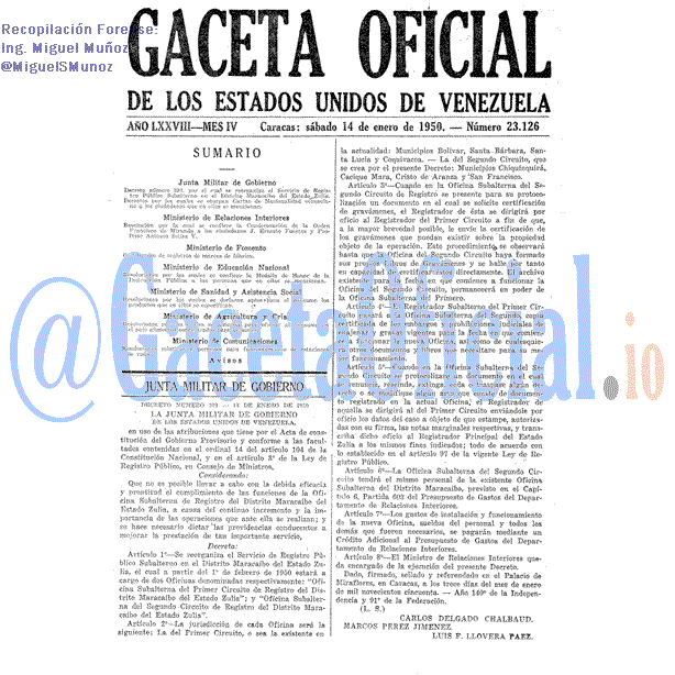 Gaceta Oficial 23126 del 14 Enero 1950