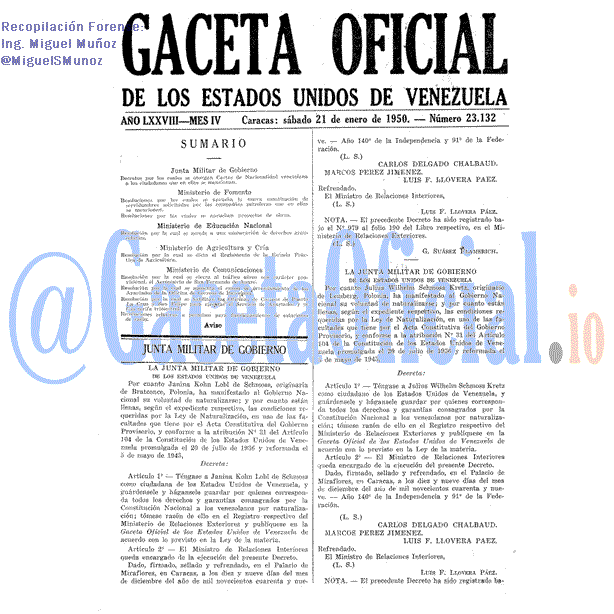 Gaceta Oficial 23132 del 21 Enero 1950