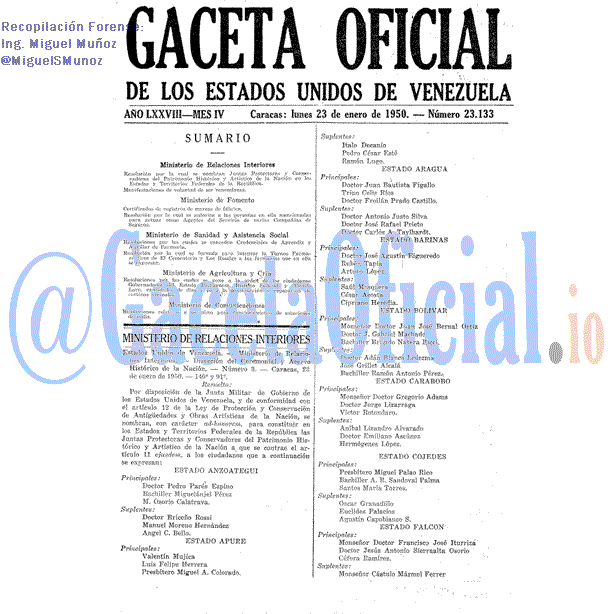 Gaceta Oficial 23133 del 23 Enero 1950