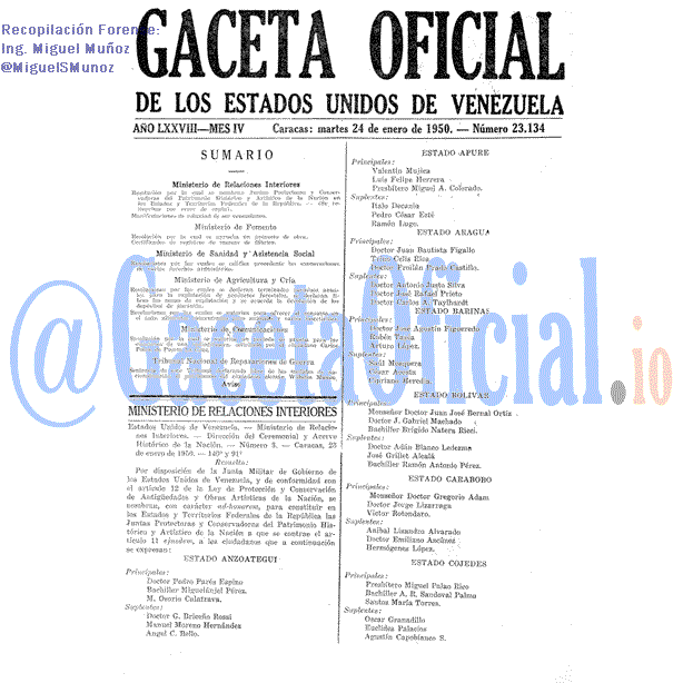 Gaceta Oficial 23134 del 24 Enero 1950