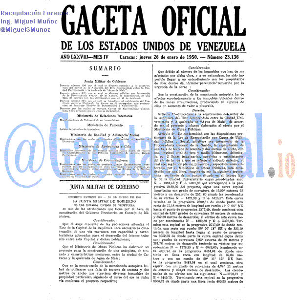 Gaceta Oficial 23136 del 26 Enero 1950