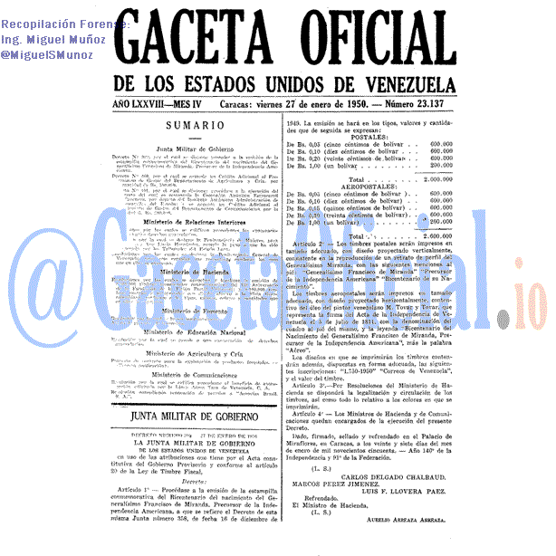 Gaceta Oficial 23137 del 27 Enero 1950