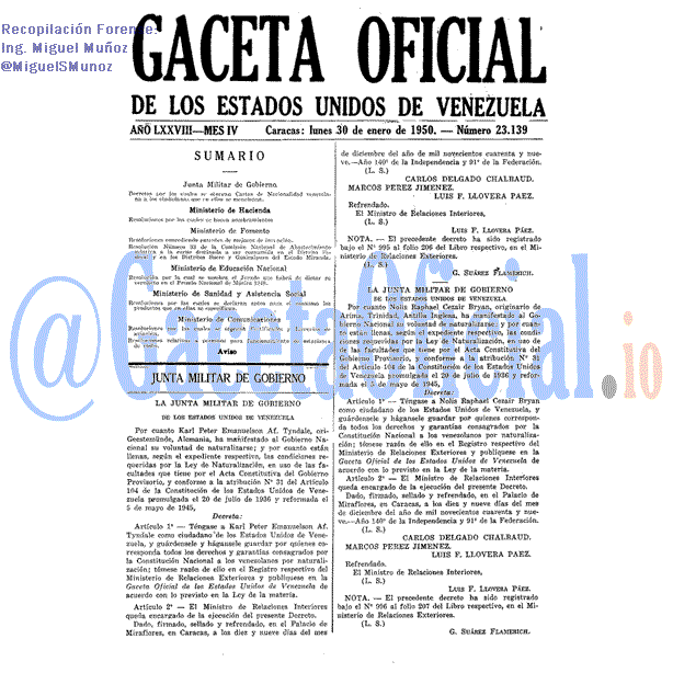 Gaceta Oficial 23139 del 30 Enero 1950