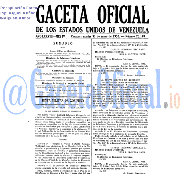 Gaceta Oficial 23140 del 31 Enero 1950