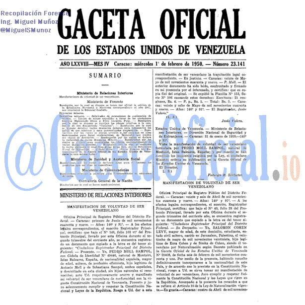 Gaceta Oficial 23141 del 1 Febrero 1950