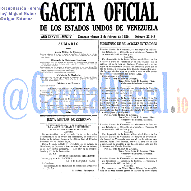 Gaceta Oficial 23143 del 3 Febrero 1950