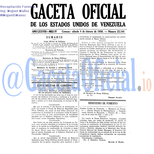 Gaceta Oficial 23144 del 4 Febrero 1950