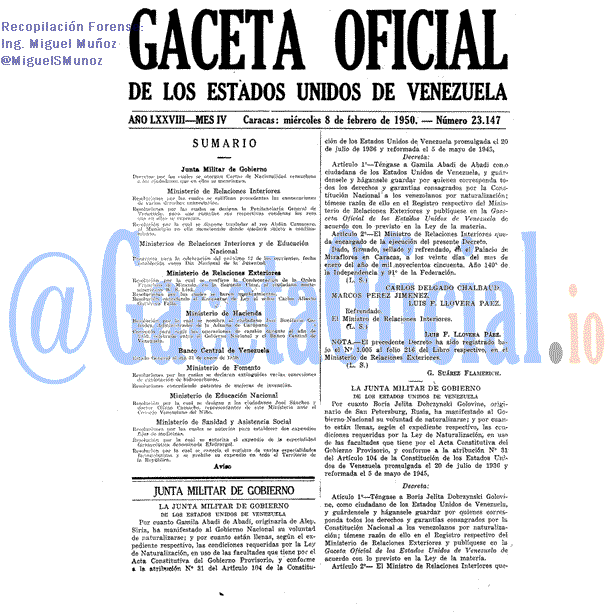 Gaceta Oficial 23147 del 8 Febrero 1950