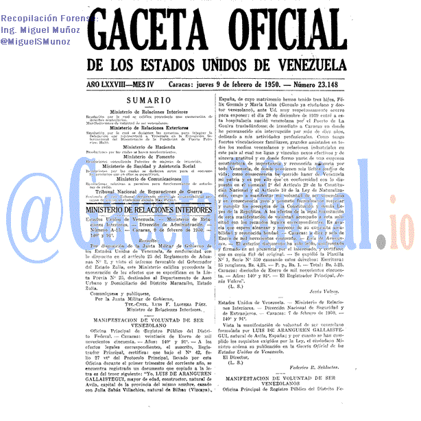 Gaceta Oficial 23148 del 9 Febrero 1950