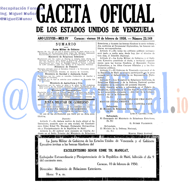 Gaceta Oficial 23149 del 10 Febrero 1950