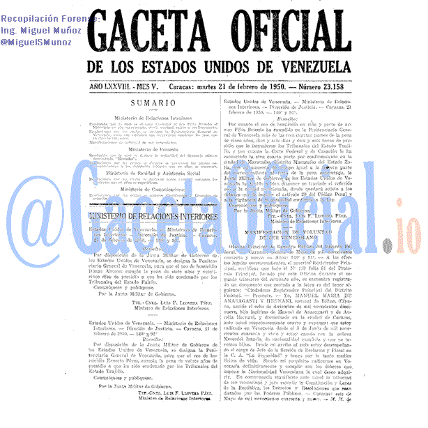 Gaceta Oficial 23158 del 21 Febrero 1950