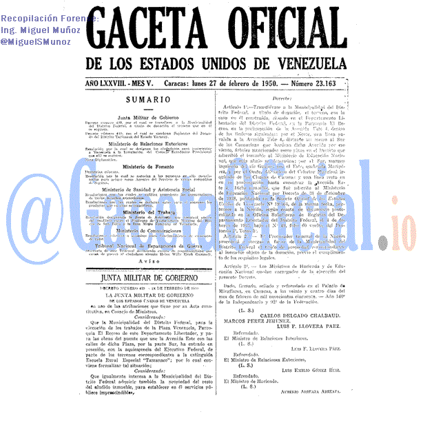 Gaceta Oficial 23163 del 27 Febrero 1950