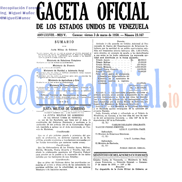 Gaceta Oficial 23167 del 3 Marzo 1950
