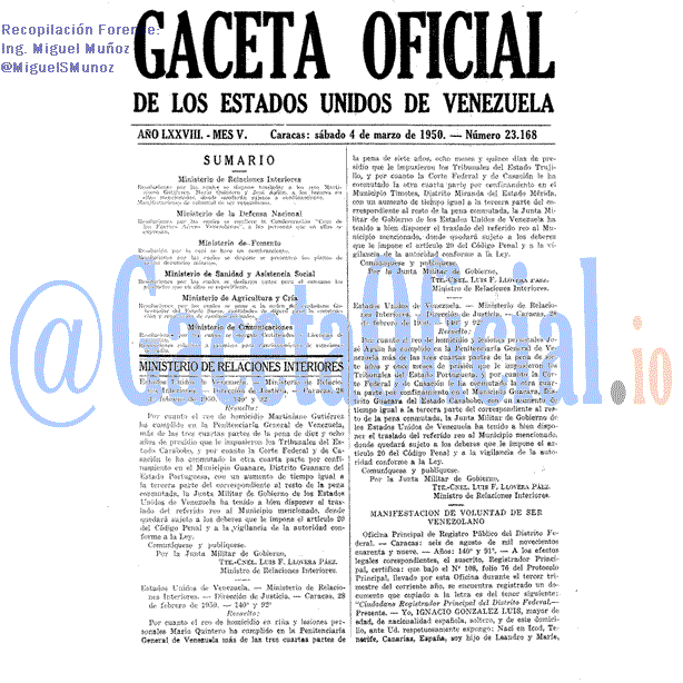 Gaceta Oficial 23168 del 4 Marzo 1950