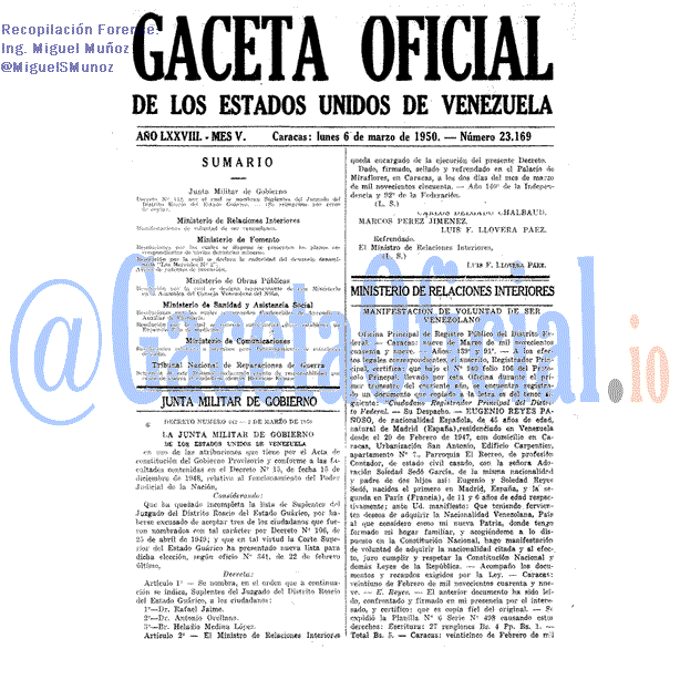 Gaceta Oficial 23169 del 6 Marzo 1950