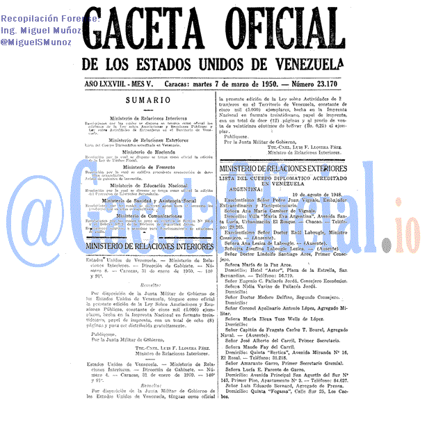 Gaceta Oficial 23170 del 7 Marzo 1950