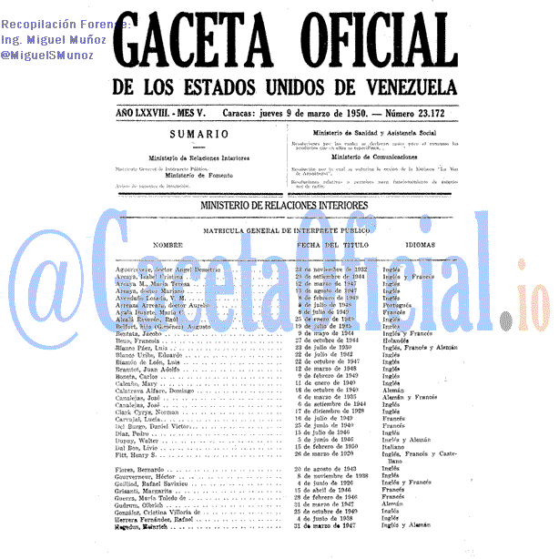 Gaceta Oficial 23172 del 9 Marzo 1950