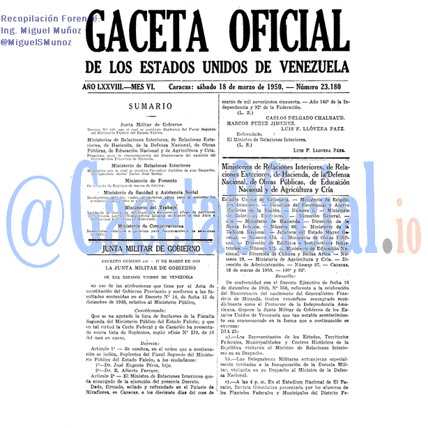 Gaceta Oficial 23180 del 18 Marzo 1950