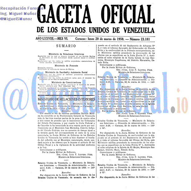 Gaceta Oficial 23181 del 20 Marzo 1950