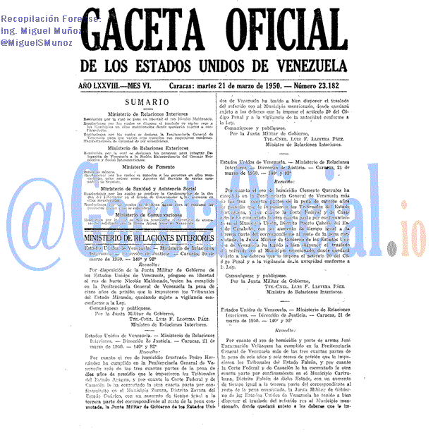 Gaceta Oficial 23182 del 21 Marzo 1950