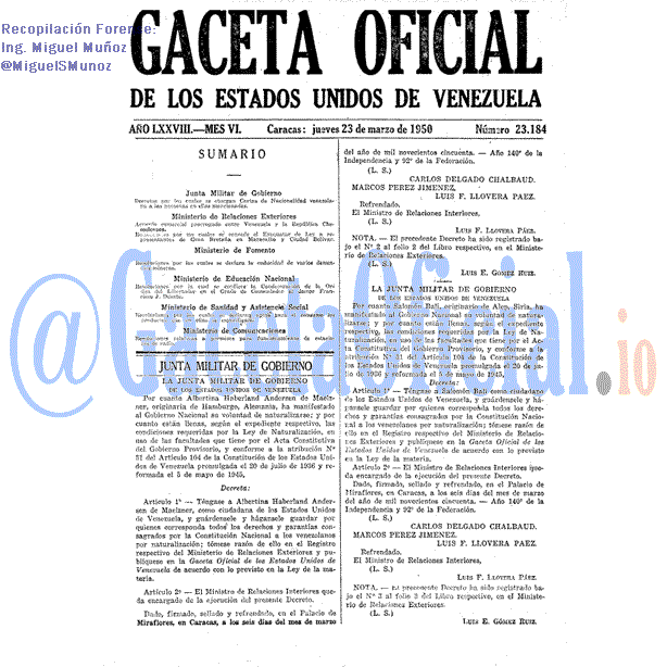 Gaceta Oficial 23184 del 23 Marzo 1950