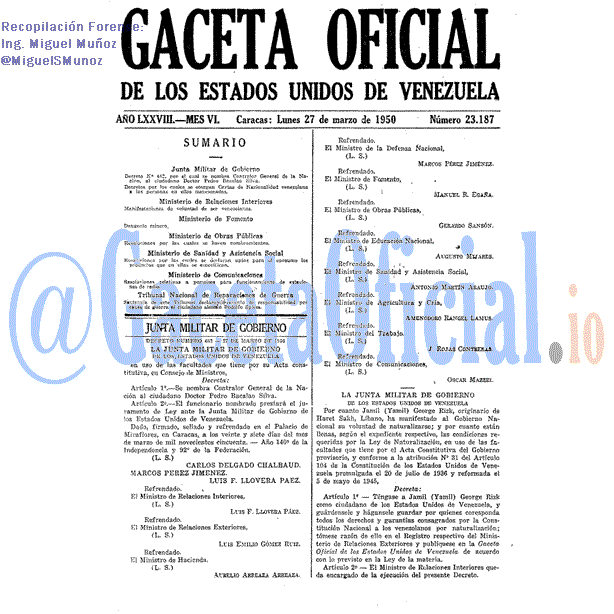Gaceta Oficial 23187 del 27 Marzo 1950