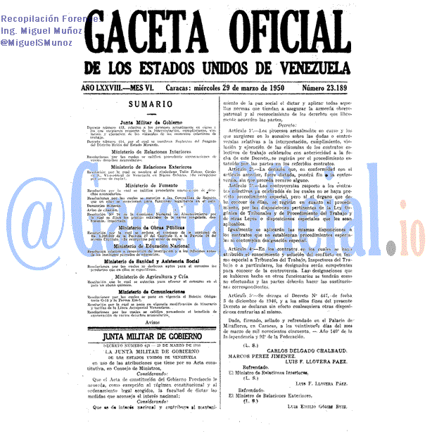 Gaceta Oficial 23189 del 29 Marzo 1950