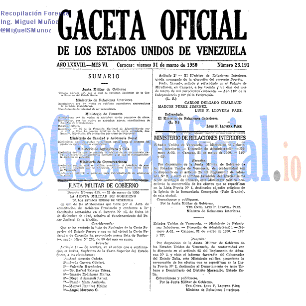 Gaceta Oficial 23191 del 31 Marzo 1950