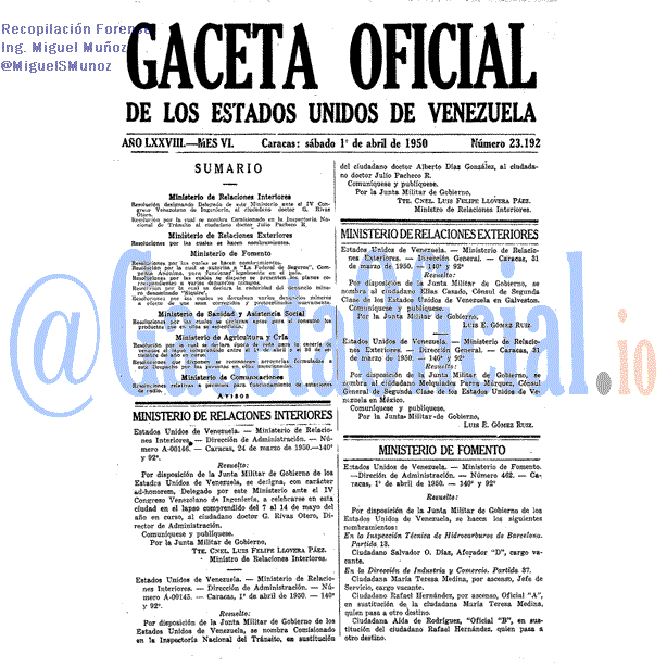 Gaceta Oficial 23192 del 1 Abril 1950