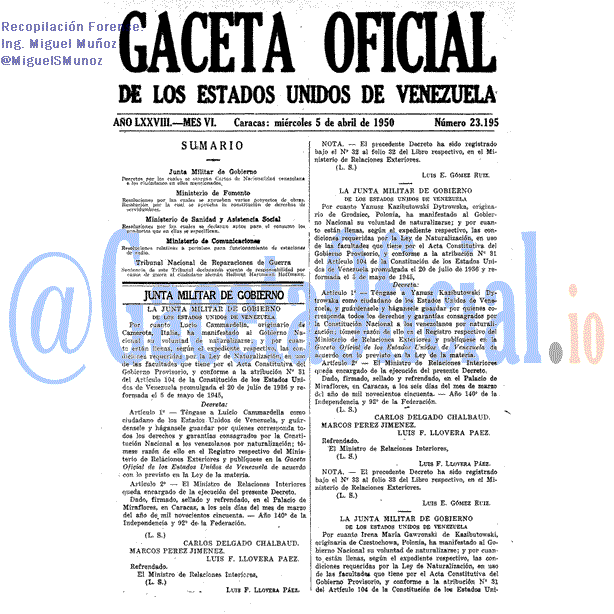 Gaceta Oficial 23195 del 5 Abril 1950